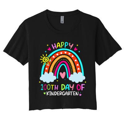 100th Day Of Kindergarten School Rainbow 100 Days Smarter Women's Crop Top Tee