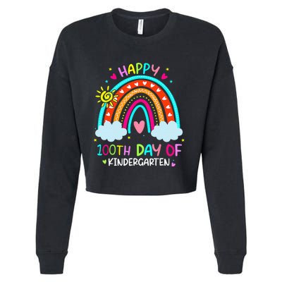 100th Day Of Kindergarten School Rainbow 100 Days Smarter Cropped Pullover Crew