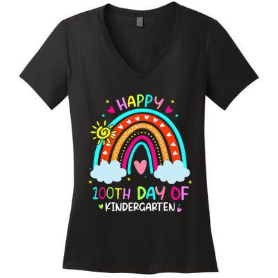 100th Day Of Kindergarten School Rainbow 100 Days Smarter Women's V-Neck T-Shirt