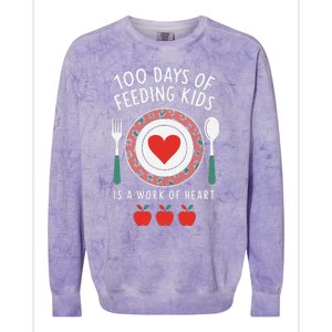 100 Days Of Feeding Is A Work Of Heart Feeding Students Colorblast Crewneck Sweatshirt