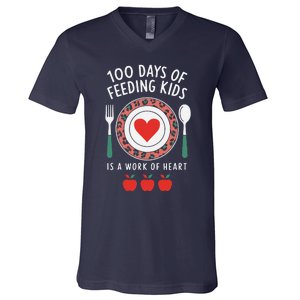 100 Days Of Feeding Is A Work Of Heart Feeding Students V-Neck T-Shirt