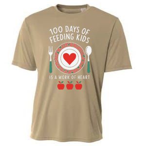 100 Days Of Feeding Is A Work Of Heart Feeding Students Cooling Performance Crew T-Shirt