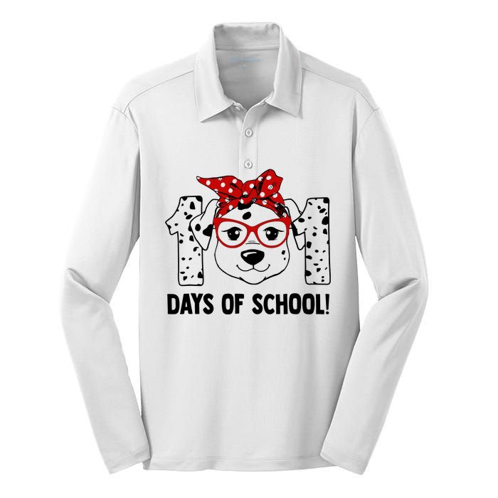 101 Days Of School Dalmatian Dog Teachers Gift Silk Touch Performance Long Sleeve Polo