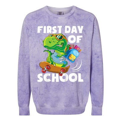 1st Day Of Kindergarten Is Gonna Be Jawsome Dinosaur Boy Colorblast Crewneck Sweatshirt