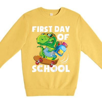 1st Day Of Kindergarten Is Gonna Be Jawsome Dinosaur Boy Premium Crewneck Sweatshirt