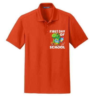 1st Day Of Kindergarten Is Gonna Be Jawsome Dinosaur Boy Dry Zone Grid Polo