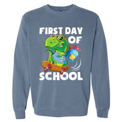 1st Day Of Kindergarten Is Gonna Be Jawsome Dinosaur Boy Garment-Dyed Sweatshirt