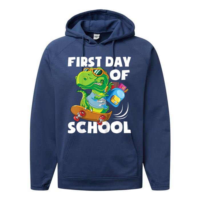 1st Day Of Kindergarten Is Gonna Be Jawsome Dinosaur Boy Performance Fleece Hoodie