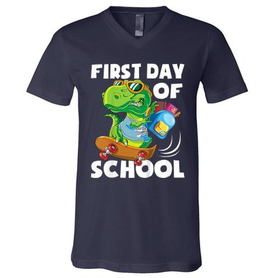 1st Day Of Kindergarten Is Gonna Be Jawsome Dinosaur Boy V-Neck T-Shirt