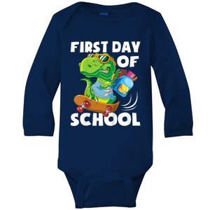 1st Day Of Kindergarten Is Gonna Be Jawsome Dinosaur Boy Baby Long Sleeve Bodysuit