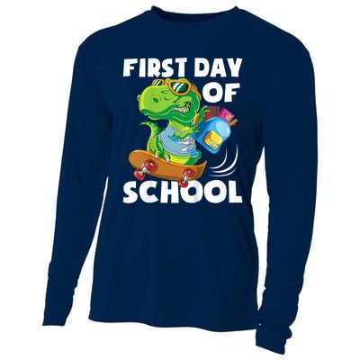 1st Day Of Kindergarten Is Gonna Be Jawsome Dinosaur Boy Cooling Performance Long Sleeve Crew