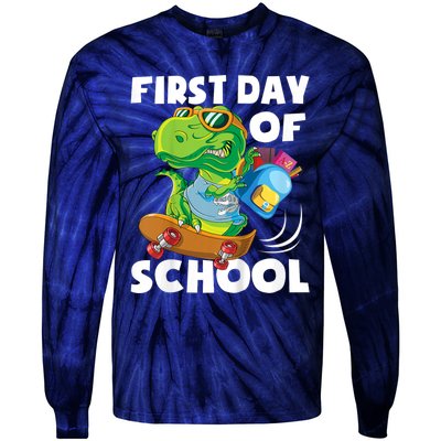 1st Day Of Kindergarten Is Gonna Be Jawsome Dinosaur Boy Tie-Dye Long Sleeve Shirt