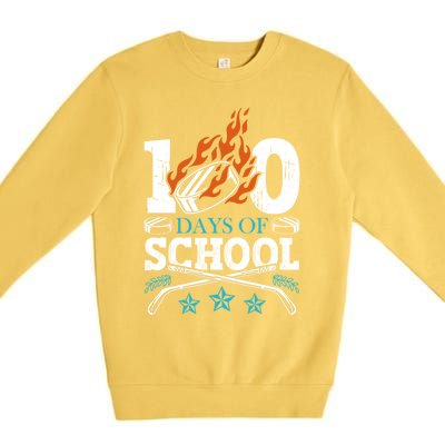 100 Days Of School Ice Hockey Game Sports Athletic Player Meaningful Gift Premium Crewneck Sweatshirt