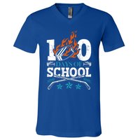 100 Days Of School Ice Hockey Game Sports Athletic Player Meaningful Gift V-Neck T-Shirt