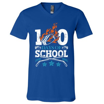 100 Days Of School Ice Hockey Game Sports Athletic Player Meaningful Gift V-Neck T-Shirt