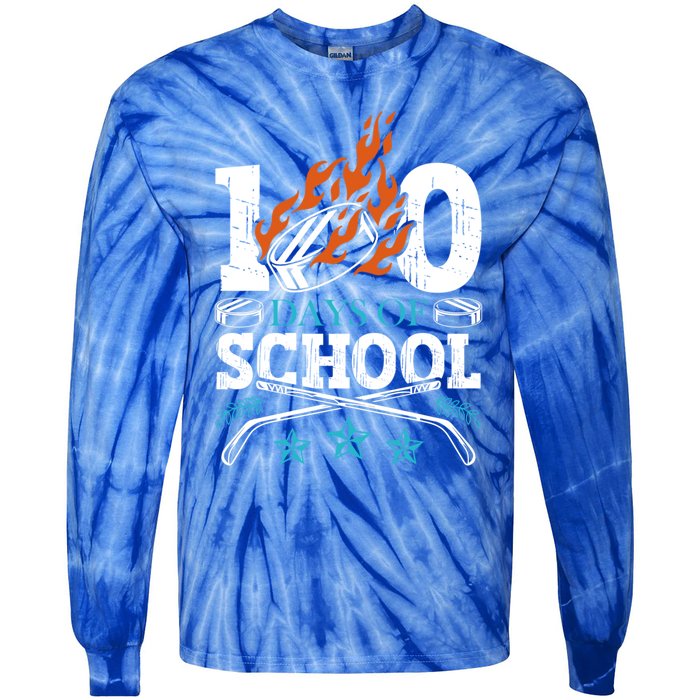 100 Days Of School Ice Hockey Game Sports Athletic Player Meaningful Gift Tie-Dye Long Sleeve Shirt