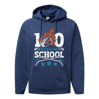 100 Days Of School Ice Hockey Game Sports Athletic Player Meaningful Gift Performance Fleece Hoodie