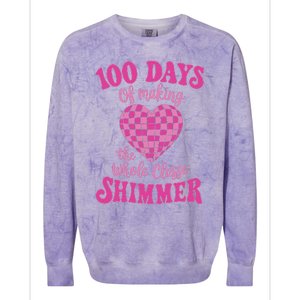 100 Days Of Making Whole Class Shimmer Groovy Disco Heart Colorblast Crewneck Sweatshirt