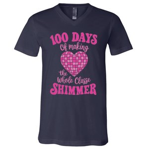 100 Days Of Making Whole Class Shimmer Groovy Disco Heart V-Neck T-Shirt