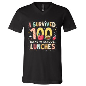 100 Days Of Lunch Woman School Cafeteria Worker Lunch Lady Gift V-Neck T-Shirt