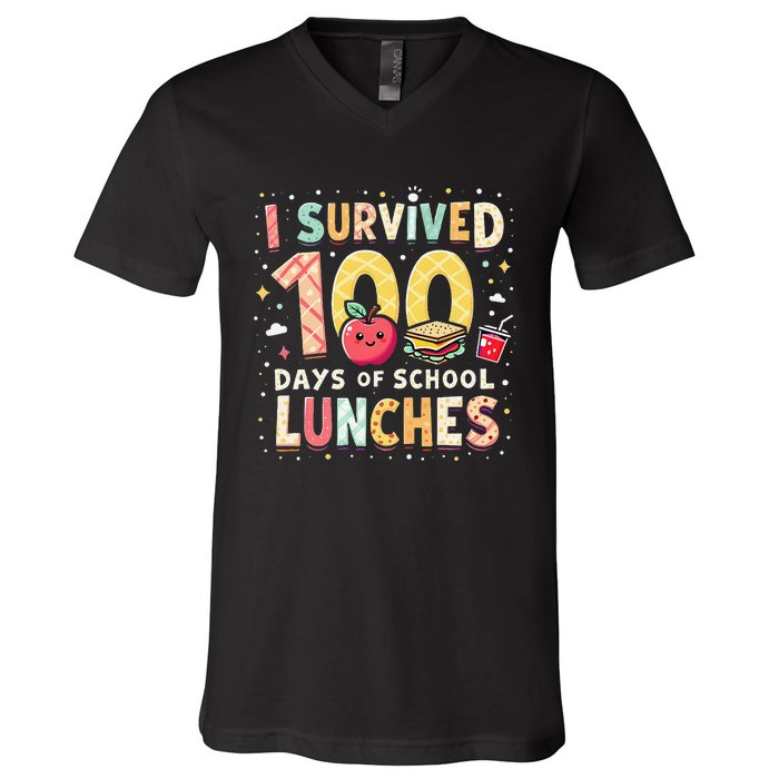 100 Days Of Lunch Woman School Cafeteria Worker Lunch Lady Gift V-Neck T-Shirt