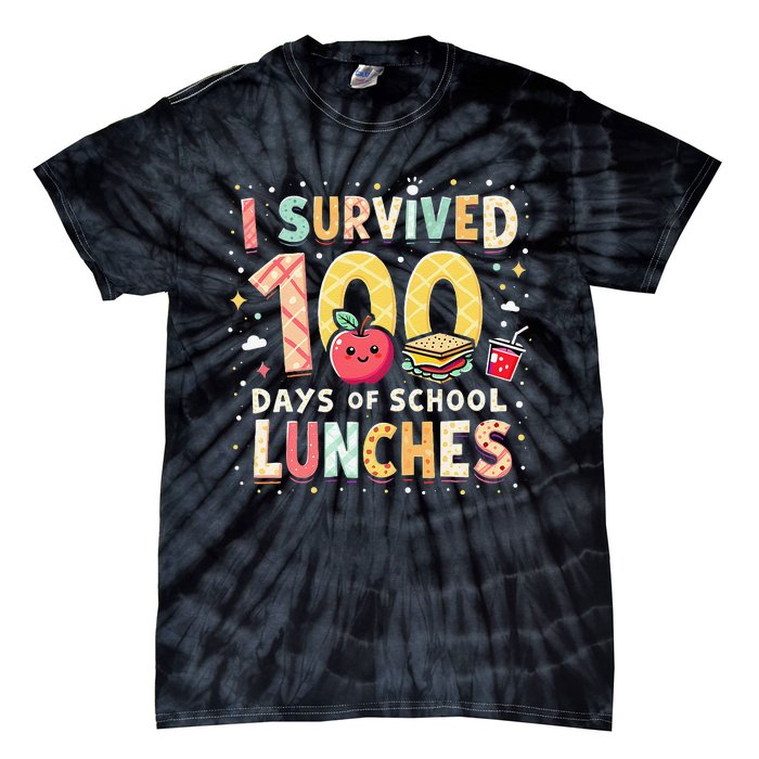 100 Days Of Lunch Woman School Cafeteria Worker Lunch Lady Gift Tie-Dye T-Shirt