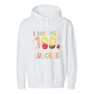 100 Days Of Lunch Woman School Cafeteria Worker Lunch Lady Gift Garment-Dyed Fleece Hoodie