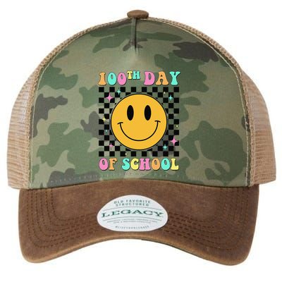 100th Day Of School Vibes Funny Smile Face 100 Days School Legacy Tie Dye Trucker Hat