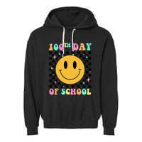 100th Day Of School Vibes Funny Smile Face 100 Days School Garment-Dyed Fleece Hoodie