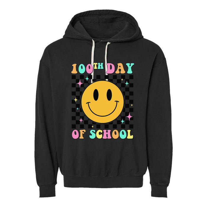 100th Day Of School Vibes Funny Smile Face 100 Days School Garment-Dyed Fleece Hoodie