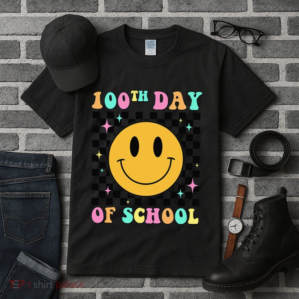 100th Day Of School Vibes Funny Smile Face 100 Days School Tall T-Shirt