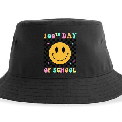 100th Day Of School Vibes Funny Smile Face 100 Days School Sustainable Bucket Hat