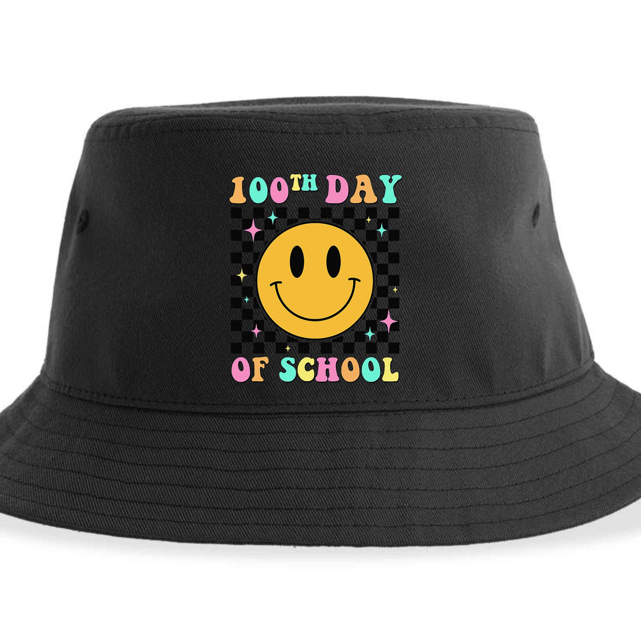 100th Day Of School Vibes Funny Smile Face 100 Days School Sustainable Bucket Hat