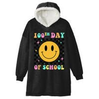 100th Day Of School Vibes Funny Smile Face 100 Days School Hooded Wearable Blanket