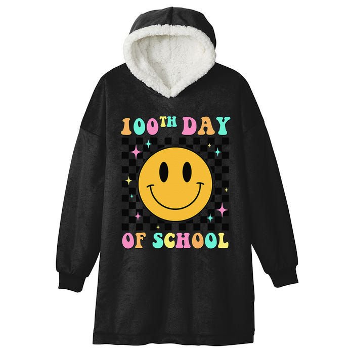 100th Day Of School Vibes Funny Smile Face 100 Days School Hooded Wearable Blanket