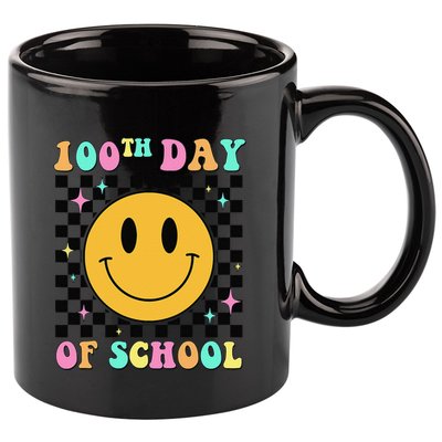 100th Day Of School Vibes Funny Smile Face 100 Days School 11oz C Handle Ceramic Mug
