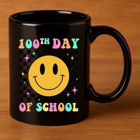 100th Day Of School Vibes Funny Smile Face 100 Days School 11oz C Handle Ceramic Mug