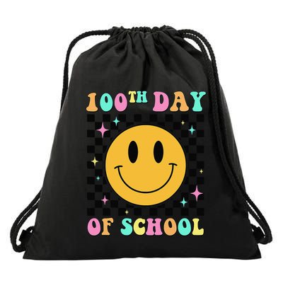 100th Day Of School Vibes Funny Smile Face 100 Days School Drawstring Bag