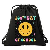 100th Day Of School Vibes Funny Smile Face 100 Days School Drawstring Bag