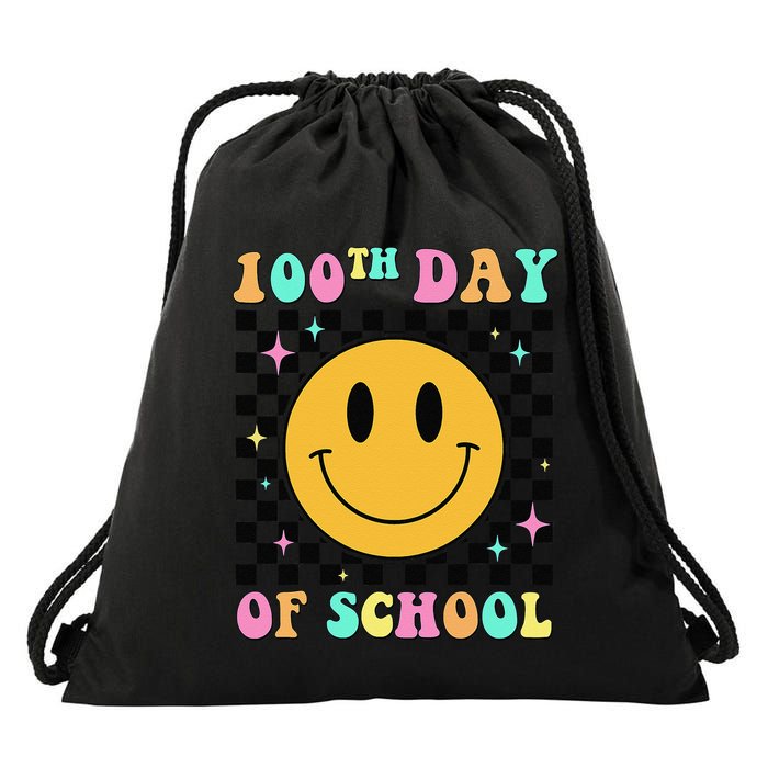100th Day Of School Vibes Funny Smile Face 100 Days School Drawstring Bag