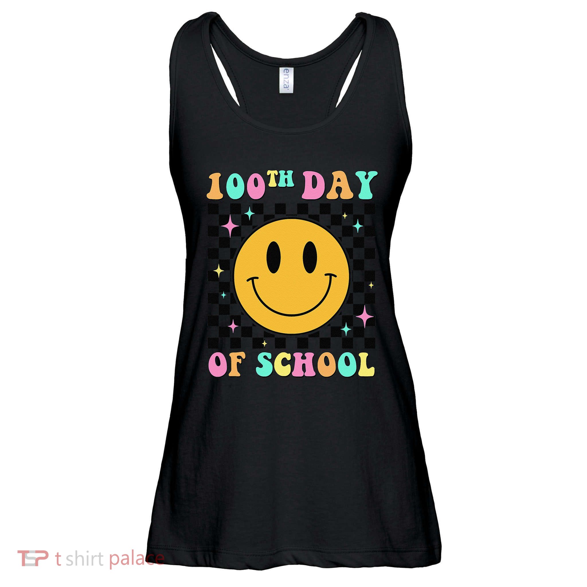 100th Day Of School Vibes Funny Smile Face 100 Days School Ladies Essential Flowy Tank