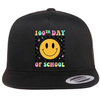 100th Day Of School Vibes Funny Smile Face 100 Days School Flatbill Hat