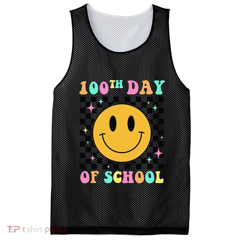 100th Day Of School Vibes Funny Smile Face 100 Days School Mesh Reversible Basketball Jersey Tank