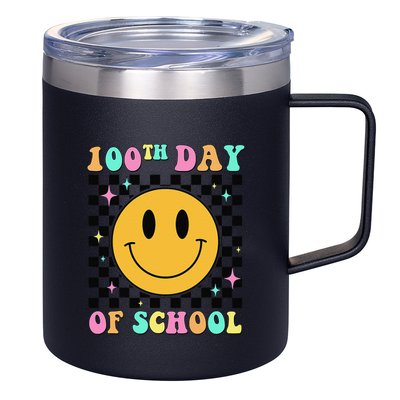 100th Day Of School Vibes Funny Smile Face 100 Days School 12oz Stainless Steel Coffee Mug
