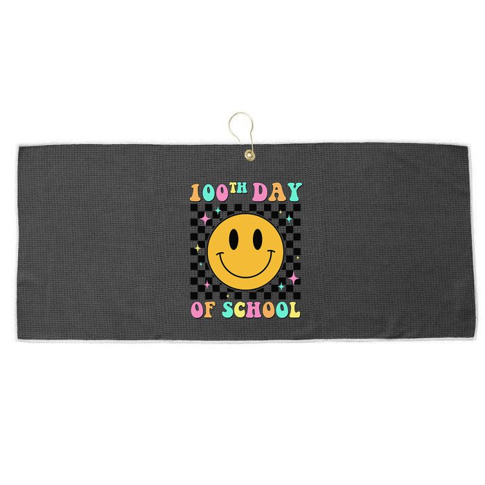 100th Day Of School Vibes Funny Smile Face 100 Days School Large Microfiber Waffle Golf Towel
