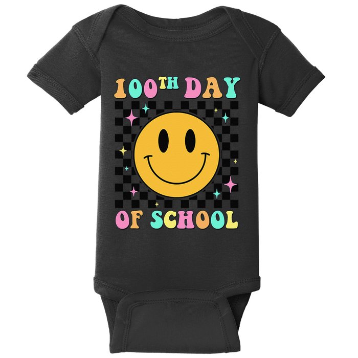 100th Day Of School Vibes Funny Smile Face 100 Days School Baby Bodysuit
