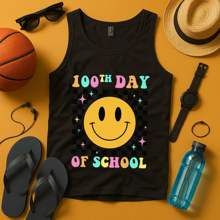 100th Day Of School Vibes Funny Smile Face 100 Days School Tank Top