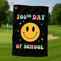 100th Day Of School Vibes Funny Smile Face 100 Days School Golf Towel