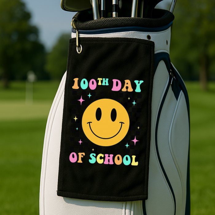 100th Day Of School Vibes Funny Smile Face 100 Days School Golf Towel