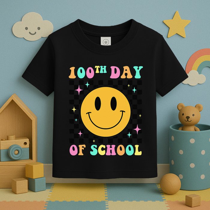 100th Day Of School Vibes Funny Smile Face 100 Days School Toddler T-Shirt